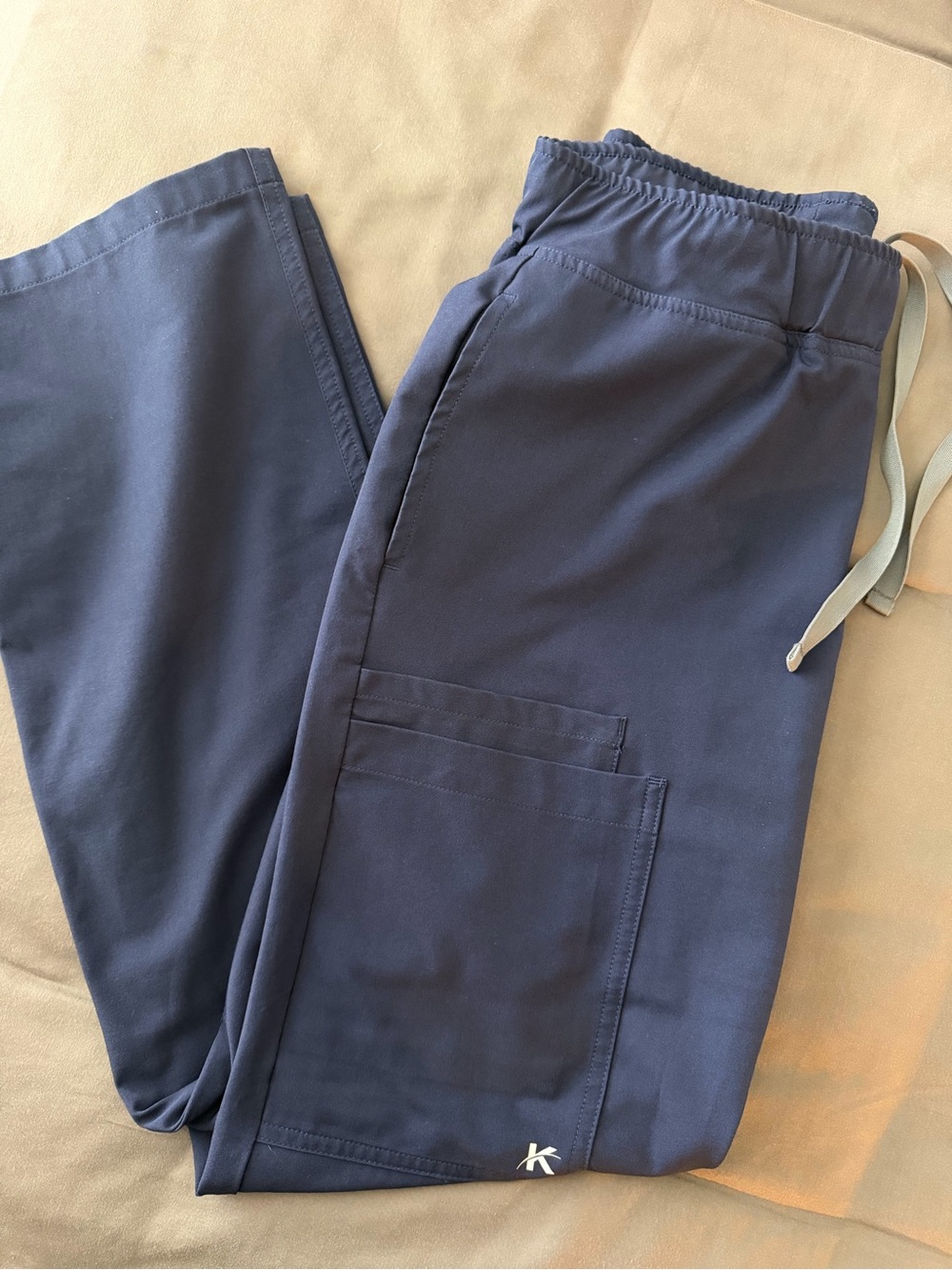 Women's Navy Blue Cargo Scrub Pants with Drawstring